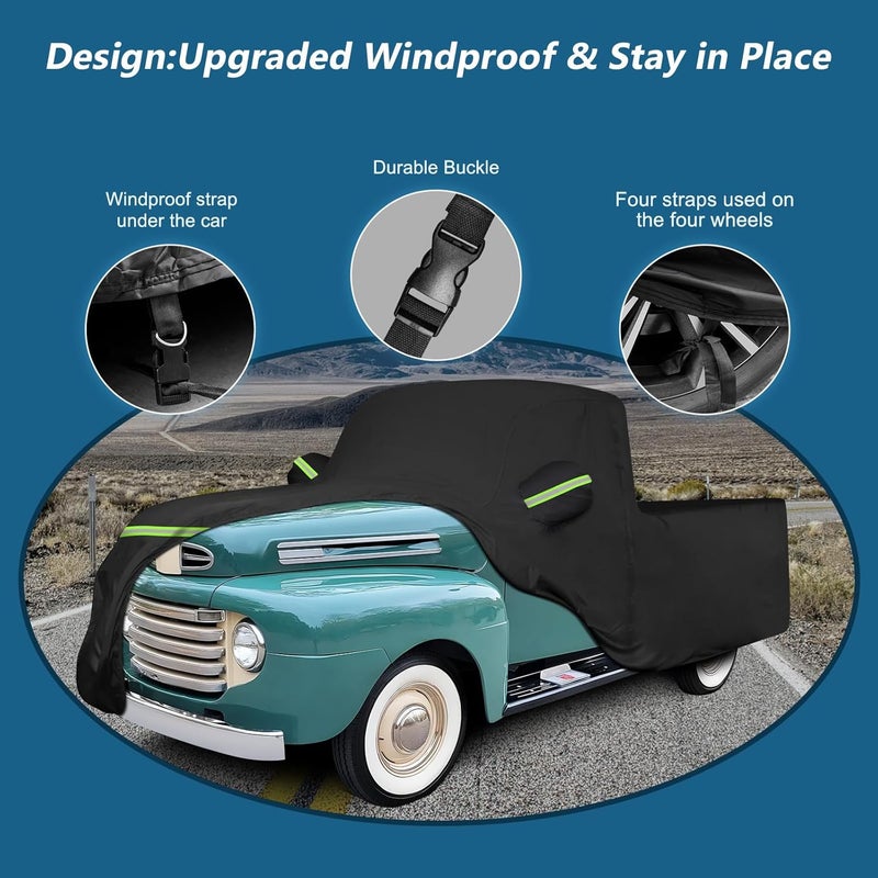 BIGACOVER Car Cover for Ford F100 Truck Cover, 420D Oxford Waterproof All Weather Heavy Duty Protection with Zipper Windproof for 1948-1983 Ford F100 1984-1986 F150 Short Bed Regular Cab 6.75' - Image 3